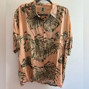 Kahala Peach Palm Leaf Print Hawaiian Shirt XL